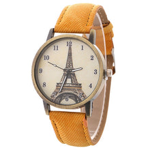 Load image into Gallery viewer, luxury designer Eiffel tower-patterned women's watch bronze vintage denim band  watches women fashion watch 2018