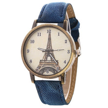 Load image into Gallery viewer, luxury designer Eiffel tower-patterned women's watch bronze vintage denim band  watches women fashion watch 2018